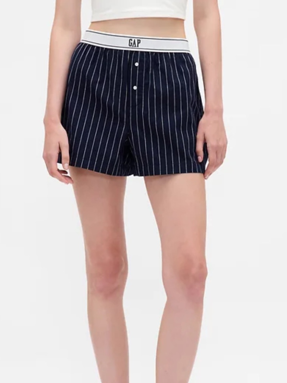Gap Navy Pinstripe Pajama Poplin Boxer Shorts Logo Waistband L